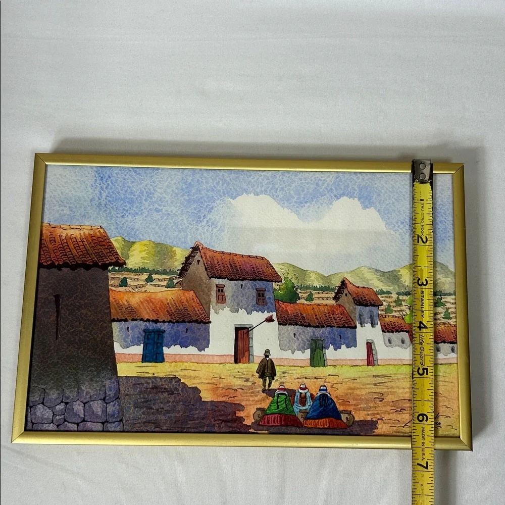 Vintage 1997 Original Signed Framed Watercolor Paint  Cultural Villa Cusco Peru